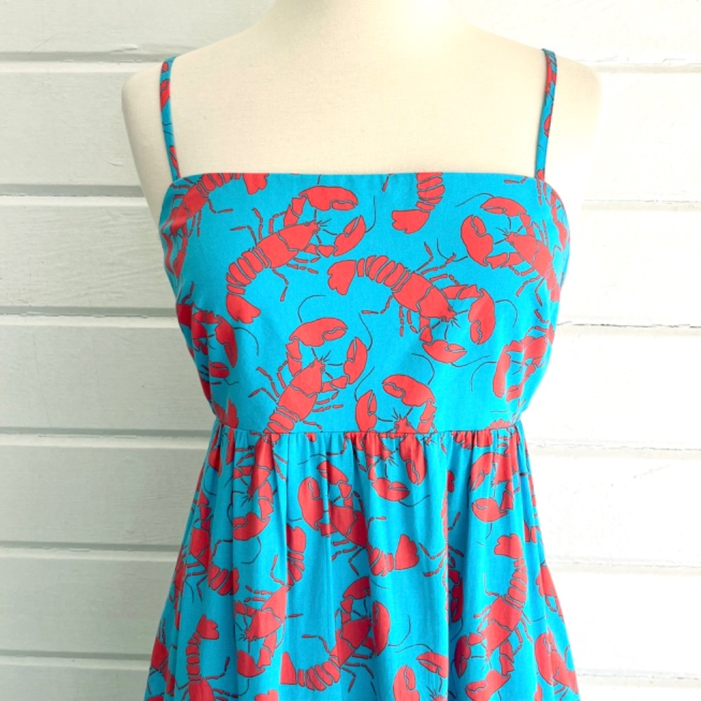 J. CREW FACTORY Strappy Tie-Back Tiered Midi Dress in Blue Lobster Print - 10 - Picture 3 of 13